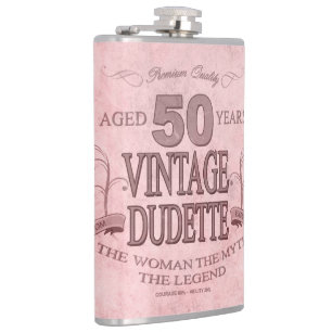 50th Pink Humour Vintage Style Dudette Flask