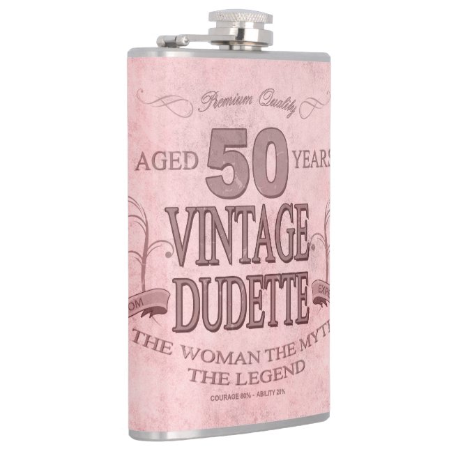 50th Pink Humour Vintage Style Dudette Flask (Right)