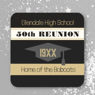 50th Reunion! Class Reunion Name tag Sticker Square Paper Coaster