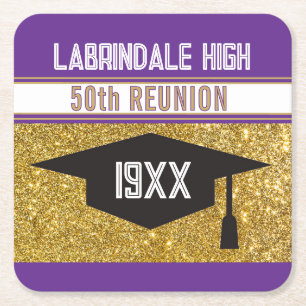 50th Reunion! Customised Partytime Square Paper Coaster