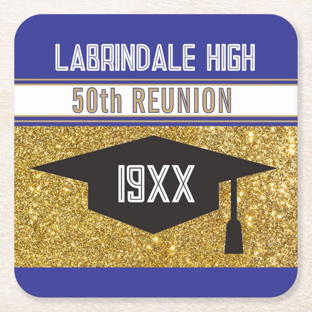 50th Reunion! Customized Partytime Square Paper Coaster (Front)