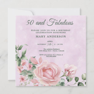 50th rose floral birthday invitation