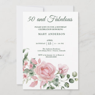 50th rose floral birthday invitation