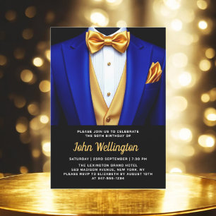 50th Royal Blue and Gold Tuxedo Birthday Event Invitation