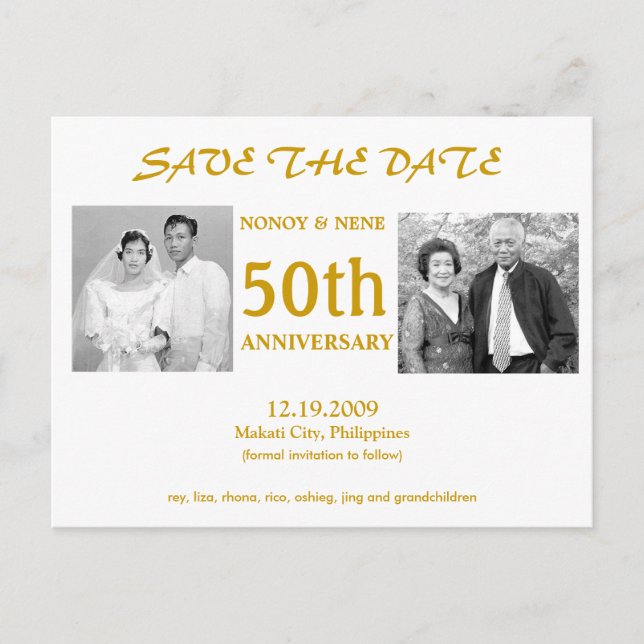 50TH SAVE THE DATE ANNOUNCEMENT POSTCARD (Front)