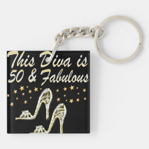 50TH SILVER SPARKLE SHOE QUEEN KEY RING