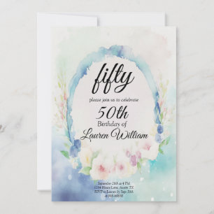 50th Simple Fifty Watercolor Floral Birthday Invitation