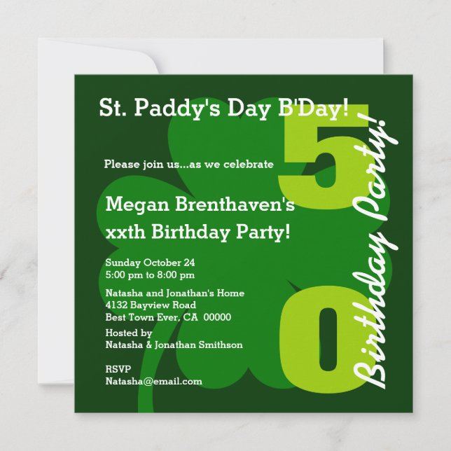 50th ST PATRICK Birthday Party Shamrock A03A Invitation (Front)