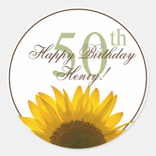 50th Sunflower Birthday Classic Round Sticker