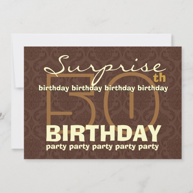 50th SUPRISE Birthday Chocolate and Gold W044A Invitation (Front)