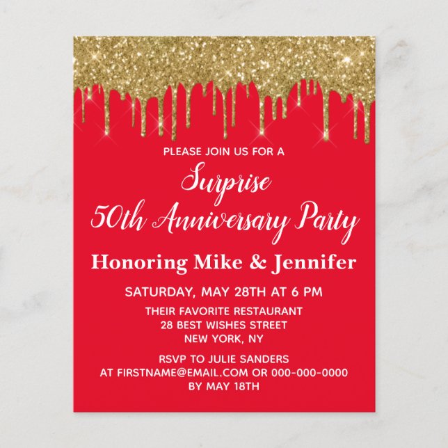 50th Surprise Anniversary Party Red Invitation (Front)