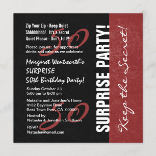 50th SURPRISE Birthday Black and Red Grunge Invitation