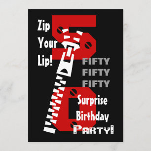 50th SURPRISE Birthday Black Red White B471 Invitation