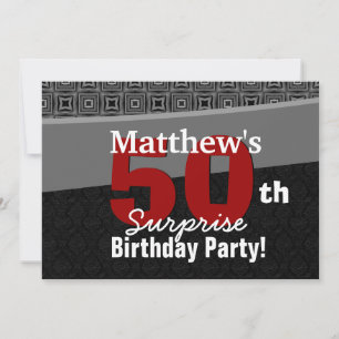 50th Surprise Birthday Black White Red Y327 Invitation