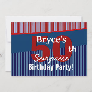 50th Surprise Birthday Blue Red Stripes V06 Invitation