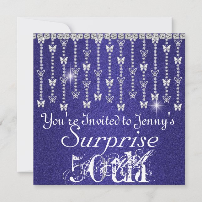 50th Surprise Birthday Butterfly BLUE Invitation (Front)