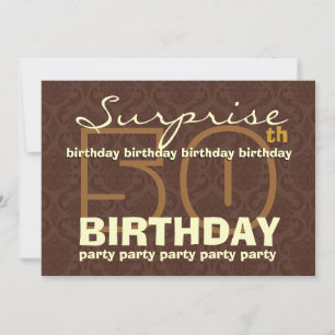 50th SURPRISE Birthday Chocolate and Gold Damask Invitation