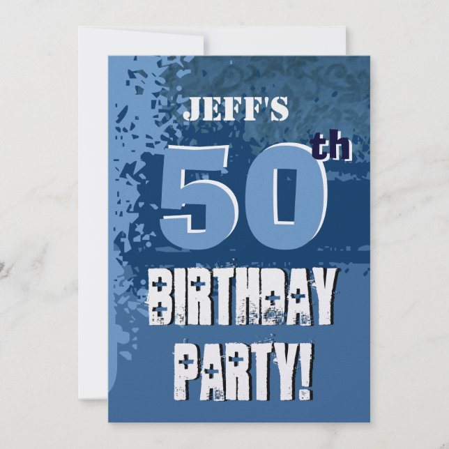 50th SURPRISE Birthday Custom Name Blue Metallic Invitation (Front)