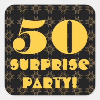 50th Surprise Birthday Favour Black Gold Pattern Square Sticker