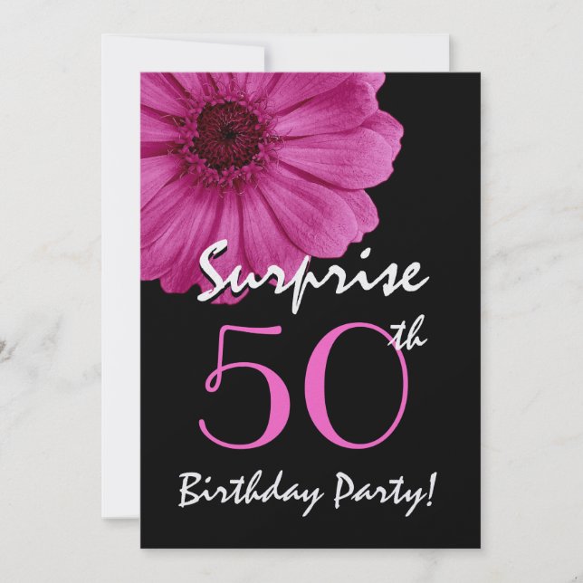50th Surprise Birthday Gerbera Daisy Metallic Invitation (Front)