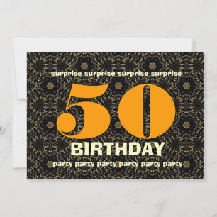50th Surprise Birthday Gold and Black V02 Invitation