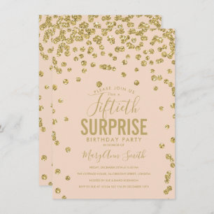 50th Surprise Birthday Gold Blush Pink Invitation