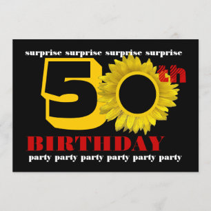 50th SURPRISE Birthday Gold Red Black Sunflower Invitation