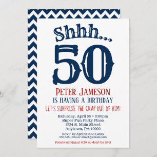 50th Surprise Birthday Invitation Mens Navy Blue