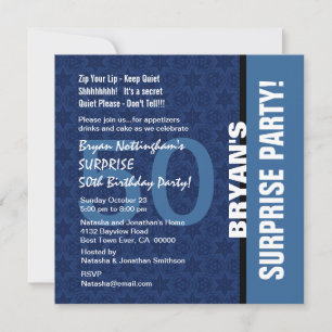 50th SURPRISE Birthday Modern Hues of Blue S693 Invitation