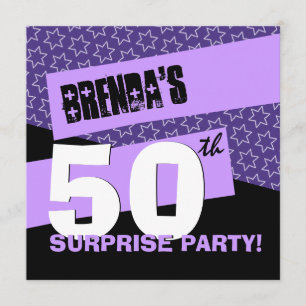 50th Surprise Birthday Party Black Purple G32A3 Invitation