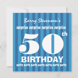 50th SURPRISE Birthday Party Blue Stripes A06 Invitation