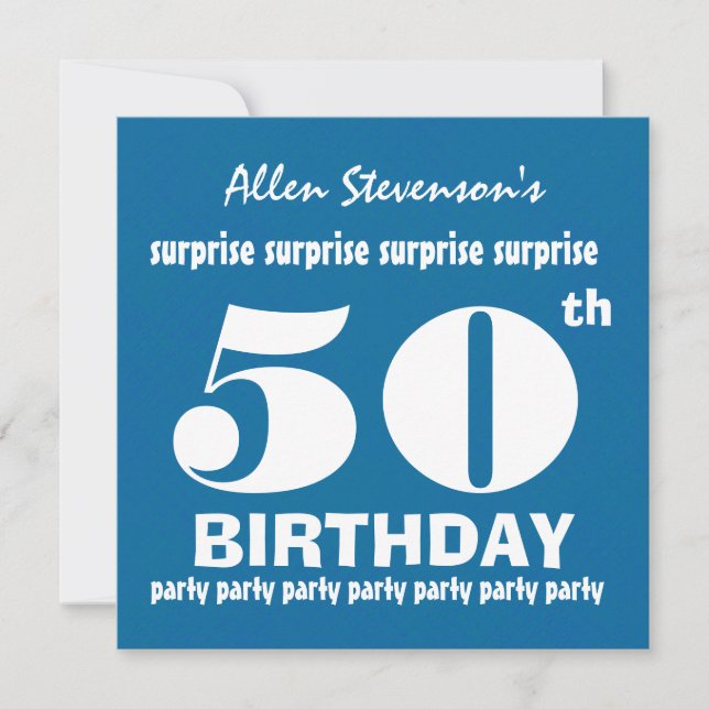 50th SURPRISE Birthday Party Blue White V02 Invitation (Front)