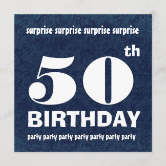 50th SURPRISE Birthday Party Blue White W1443 Invitation