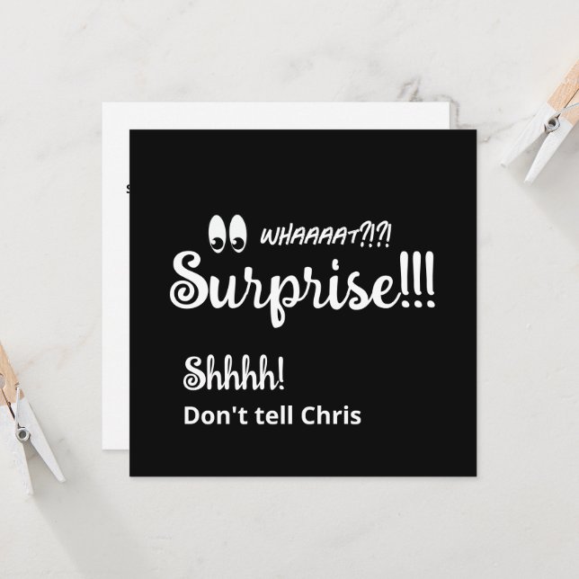 50th Surprise Birthday Party Fun Black White Invitation (Front/Back In Situ)