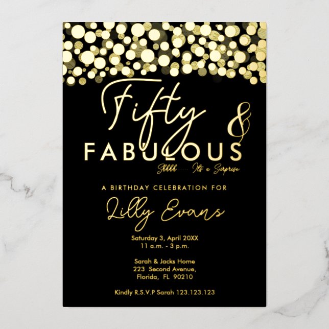 50th surprise birthday party invitation elegant  (Front)