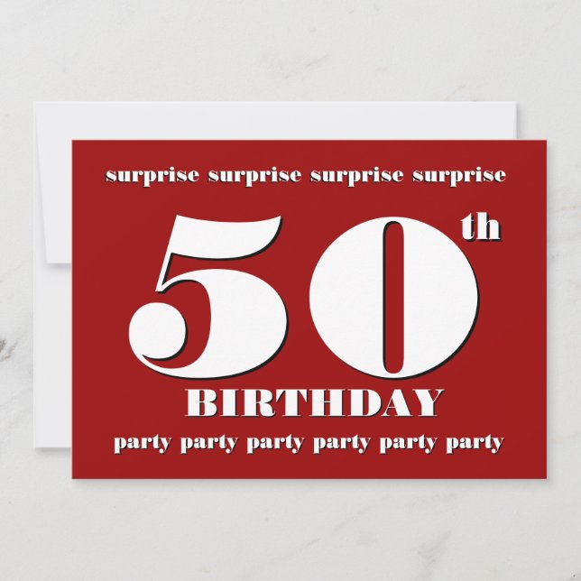 50th SURPRISE Birthday Party Invitation - RED (Front)