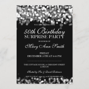50th Surprise Birthday Party Silver Lights Invitation