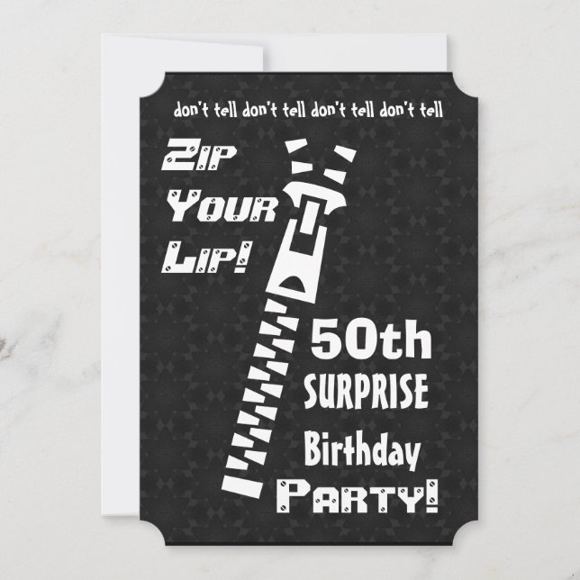 50th SURPRISE Birthday Party Zip Your Lip v04 Invitation (Front)