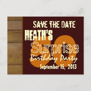 50th Surprise Birthday Save the Date Brown WOod Announcement Postcard