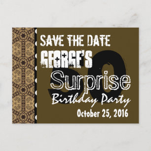 50th Surprise Birthday Save the Date W01 Gold Announcement Postcard