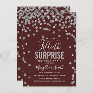 50th Surprise Birthday Silver Burgundy Invitation