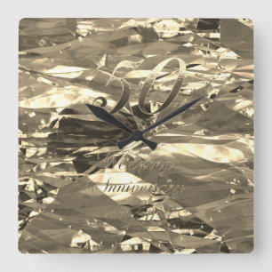 50th Wedding Anniversary 1970 2020 Chic Faux Gold Square Wall Clock