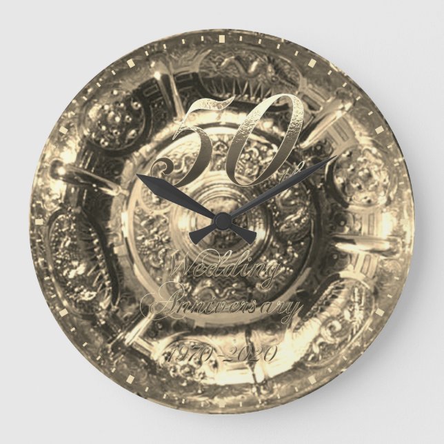 50th Wedding Anniversary 1970 2020 Faux Gold Large Clock (Front)