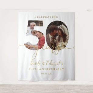 50th Wedding Anniversary 2 Photo Backdrop Tapestry