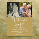 50th Wedding Anniversary 2 Photo Welcome Sign<br><div class="desc">An elegant 50th wedding anniversary welcome sign,  featuring 2 special photos and stylish typography on a gold background. Designed by Thisisnotme©</div>