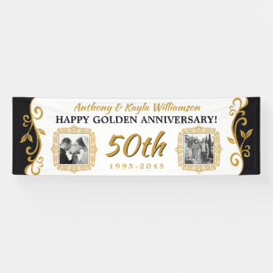 50th Wedding Anniversary Add Your Photo Gold Black Banner