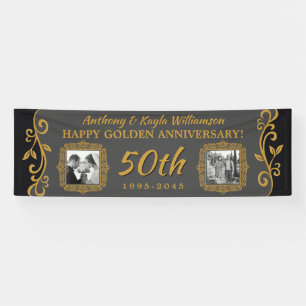 50th Wedding Anniversary Add Your Photos Gold Gray Banner