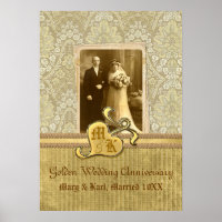 50th Wedding Anniversary Antique Damask Gold