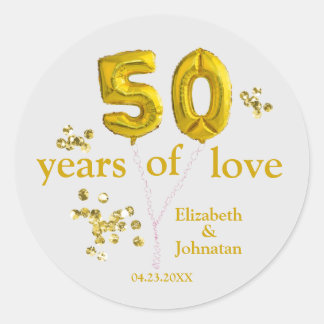 50th Wedding Anniversary Baloons with names DCSA48 Classic Round Sticker