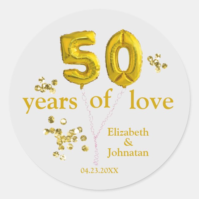 50th Wedding Anniversary Baloons with names DCSA48 Classic Round Sticker (Front)